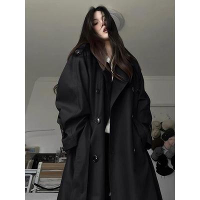 黑色风衣外套女中长款2025秋季新款翻领小个子高端大气上档次大衣