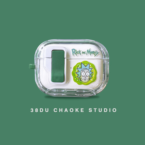 瑞克和莫蒂【可当支架】自动弹盖Airpodspro2/3代耳机壳软硅胶适用苹果AirPods4降噪保护套带锁扣新款男二三