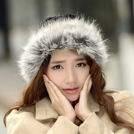 冬天帽子女毛线帽加绒加厚保暖针织时尚皮草围脖潮兔毛帽新款护耳