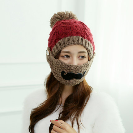 冬天帽子2015新款加绒毛线帽女潮加厚保暖骑车口罩挡风护耳可爱帽