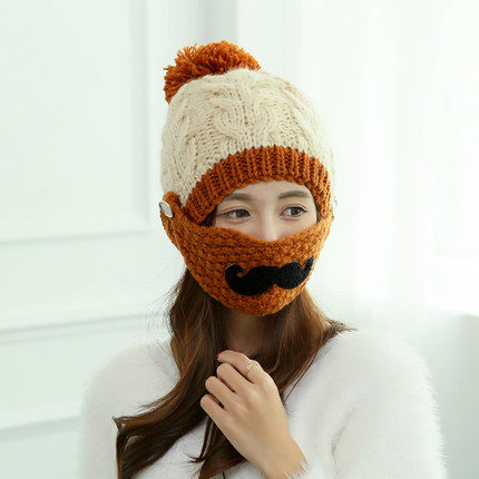 冬天帽子2015新款加绒毛线帽女潮加厚保暖骑车口罩挡风护耳可爱帽
