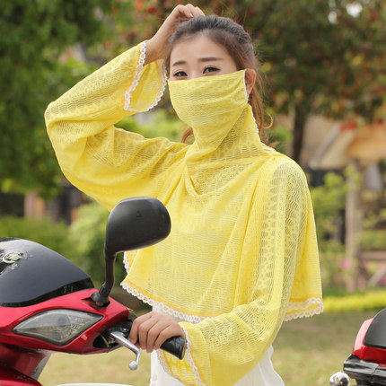 夏季女骑车遮阳防晒衣服口罩 披肩一体蕾丝防晒披肩防紫外线防尘