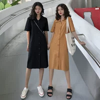 Đầm dự tiệc mùa hè Hàn Quốc 2019 mới tay ngắn buông lơi đơn ngực nhỏ tươi dài váy nữ - Váy eo cao váy nhún eo