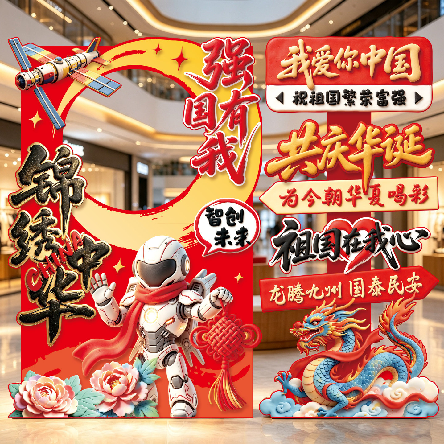 国庆节氛围场景布置KT板摆件学校商场门店铺活动装饰背景拍照道具