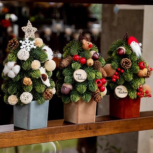 圣诞节装饰桌面圣诞树节日氛围布置诺贝松圣诞树摆件花环藤条挂件