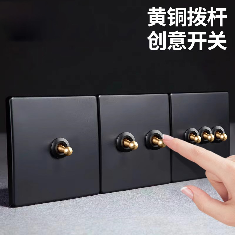 国际电工黑色复古黄铜拨杆插座