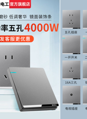 国际电工86型家用墙壁开关插座面板灰色多孔USB暗装一开带5孔五孔