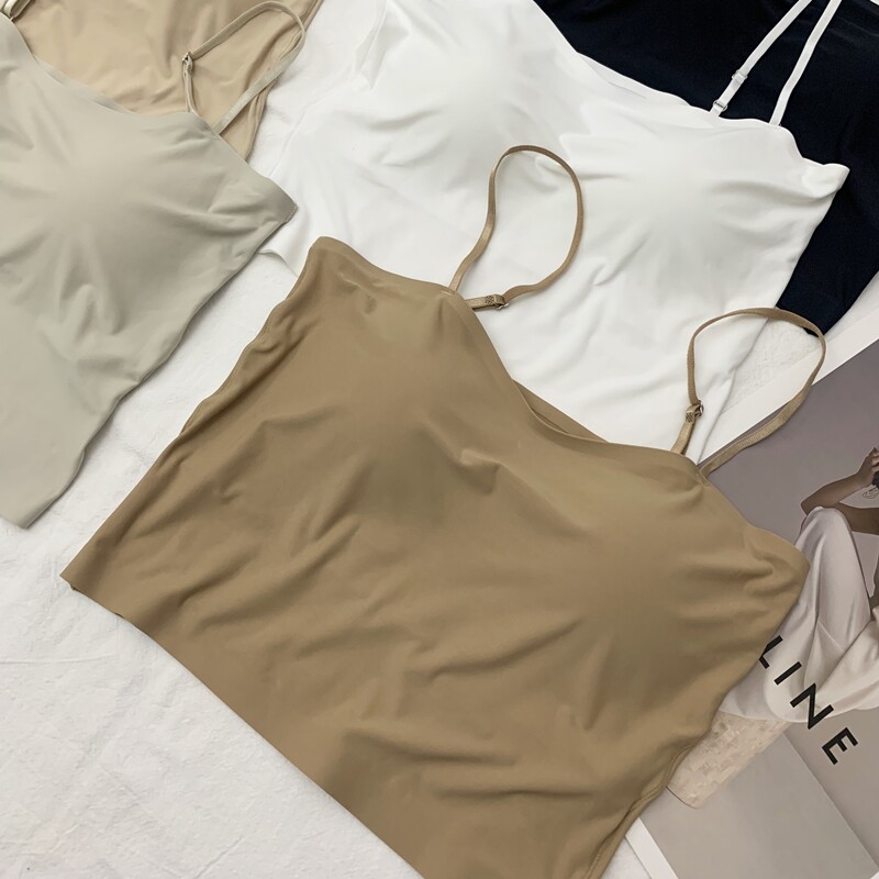 简约冰丝带胸垫背心女夏季基础百搭显瘦短款内搭外穿吊带上衣美背