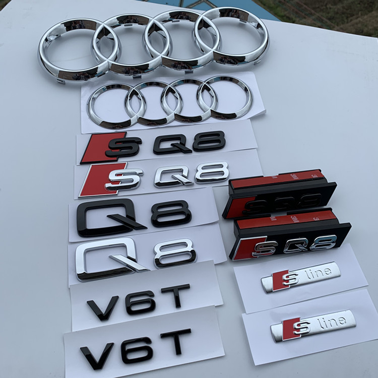 适用于新款奥迪Q8改装车标后四环标志贴SQ8后尾字标排量标中网标