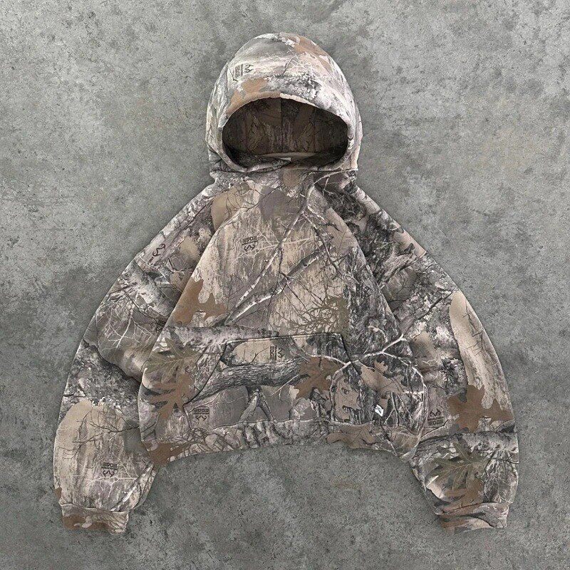 Cross-Border American retro Sweatshirt Men Loose Niche Zipper Hooded Sweatshirt Outer Wear Handsome Tops Full Print Y2K