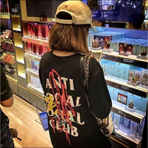 欧美潮牌ANTI SOCIAL SOCIAL CLUB涂鸦印花宽松纯棉短袖T恤男女款