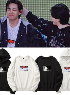 金泰亨朴智旻Layover周边印花同款卫衣加绒薄款宽松秋冬季上衣服