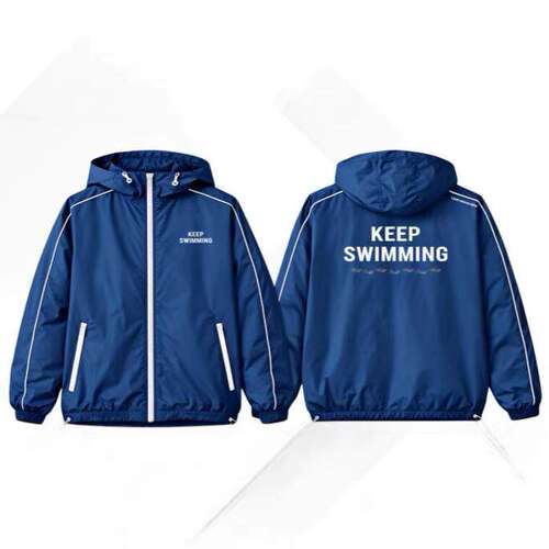 BTS 金泰亨 朴智旻同款蓝色字母印花连帽拉链长袖夹克男女外套