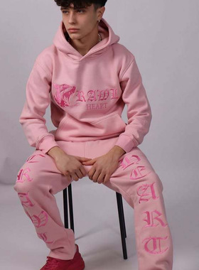 2025新款CRADE套头连帽运动卫衣假两件裤子搭配男女刺绣套装Y2K