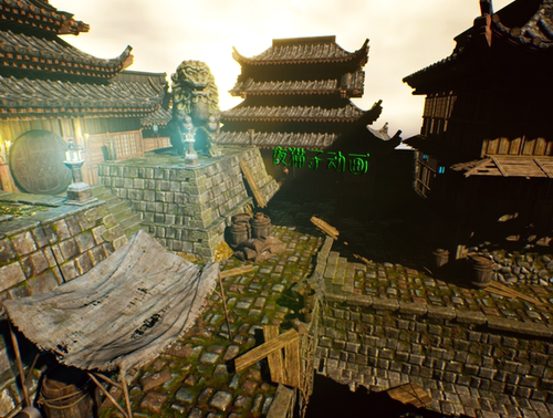 UE5虚幻4素材场景 地编亚洲日式中国风东方建筑小村落Asian Canal