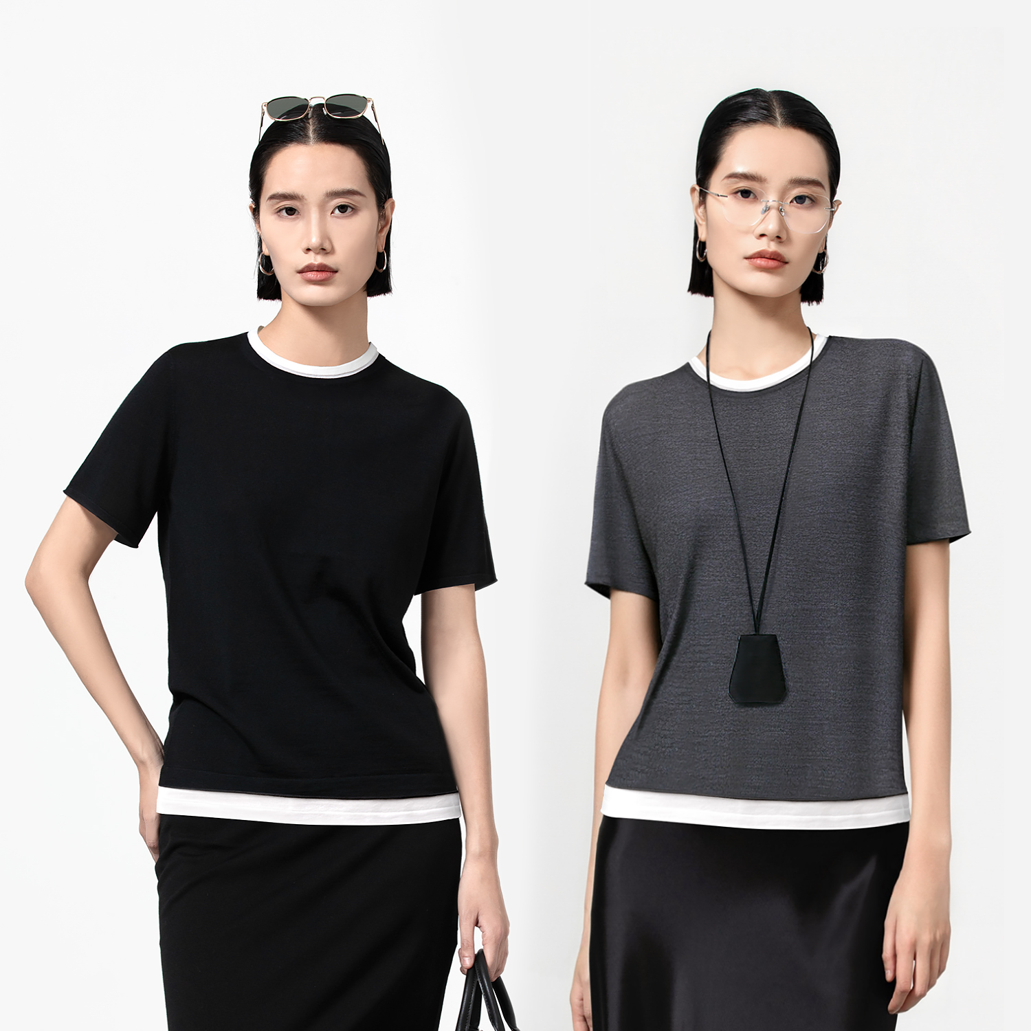 SOORAM澳大利亚进口美丽诺羊毛高端扬子纱撞色假两件针织衫女上衣