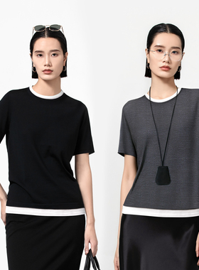 SOORAM澳大利亚进口美丽诺羊毛高端扬子纱撞色假两件针织衫女上衣