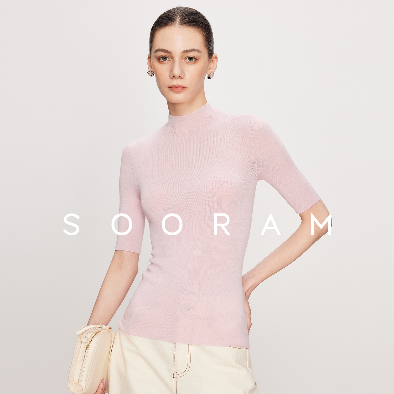 SOORAM可机洗进口120S美丽诺羊毛无缝打底衫女薄款高级感针织衫女