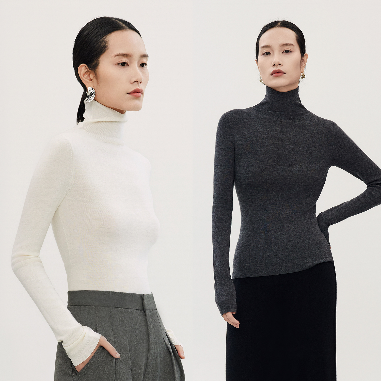 素韧丨白色高领针织衫女秋冬高级感内搭进口美丽诺细羊毛打底衫女