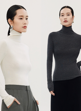 素韧丨白色高领针织衫女秋冬高级感内搭进口美丽诺细羊毛打底衫女