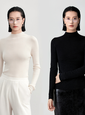 SOORAM德国高端扬子纱半高领亲肤无缝打底衫女秋冬进口羊毛针织衫