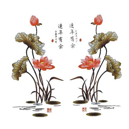 喷漆反贴厂家直销家具花贴纸水移花水转印茶几衣柜餐桌连年有余花