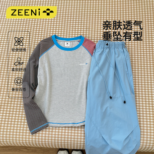 轻户外徒步运动套装 ZEENI 时尚 t恤女速干裤 亲肤舒适拼接撞色长袖