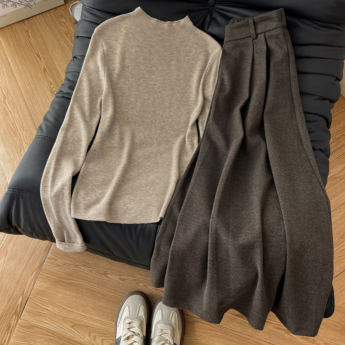 森系韩妹！基础款纯色半高领毛针织上衣女半身长裙秋冬氛围感套装,女装/女士精品,时尚套装,淘宝优惠券,粉丝福利购,淘宝优惠卷