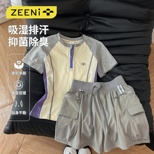 ZEENI抗菌速干衣羽毛球t恤训练服女工装休闲短裤户外健身运动套装