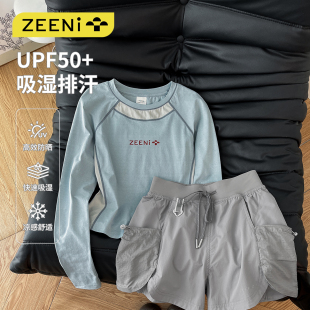 户外羽毛球运动套装 防晒速干衣健身服t恤女休闲短裤 UPF50 ZEENI
