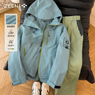 徒步登山套装 户外运动风连帽三合一冲锋衣外套女速干休闲裤 ZEENI