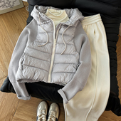 套装 冬季 韩系针织拼接连帽棉服外套女叠穿t恤休闲裤 冬日巨暖和