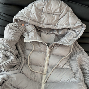 上身不臃肿！针织拼接连帽棉服女冬季新款拉链加厚保暖棉衣短外套