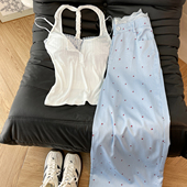 慵懒套装 夏日海滩 性感胸垫条纹抹胸叠穿美背吊带背心女休闲长裤