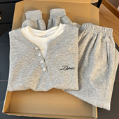 假两件长袖 卫衣女宽松垂感休闲长裤 秋冬新款 自带慵懒 运动风套装