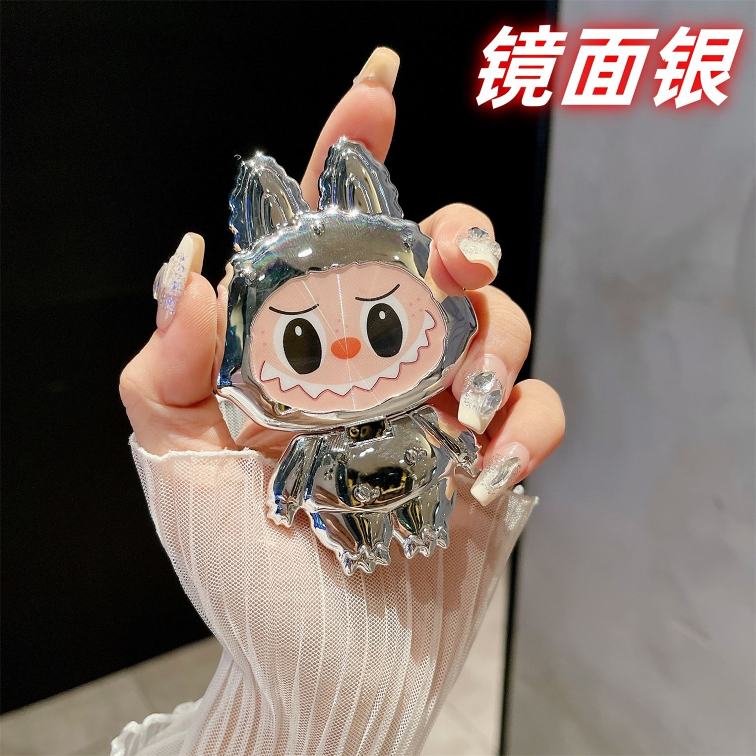 labubu手机背贴支架适用苹果华为便携粘粘化妆镜!可爱拉布布ins
