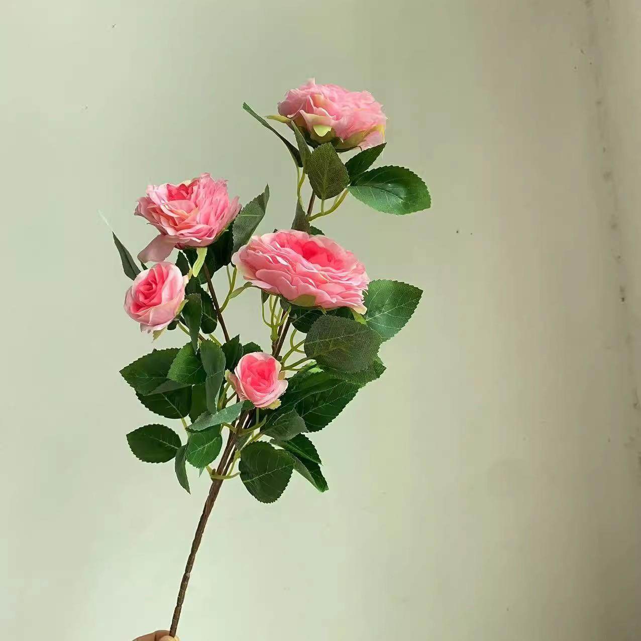 新款仿真5头月季茶花玫瑰茶玫假花绢花茶几客厅桌面装饰摆放落地