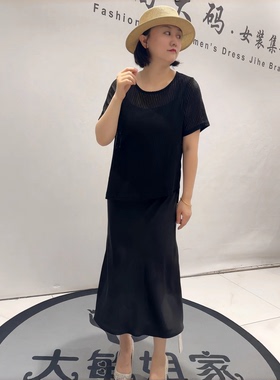 31078女权贵族夏季新款欧货吊带连衣裙搭网纱衫两件套加大码女装