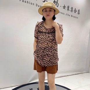 5376芮娜依莲夏季新款欧货雪纺衫短袖加大码女装胖妹妹显瘦气质衫