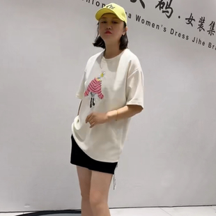 减龄显瘦百搭圆领短袖 针丝缘子汇7883秋季 女装 新款 休闲大T加大码