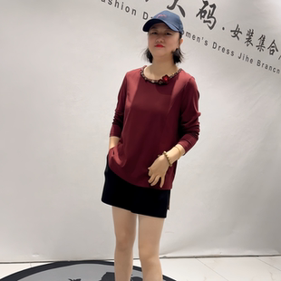 新款 胖妹妹气质衫 欧货打底衫 女装 百搭上衣 加大码 芮娜依莲5388春装