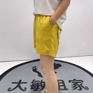 芮娜依莲1829夏款 轻薄松紧腰麻料舒适有里衬不透肉百搭短裤 加大码