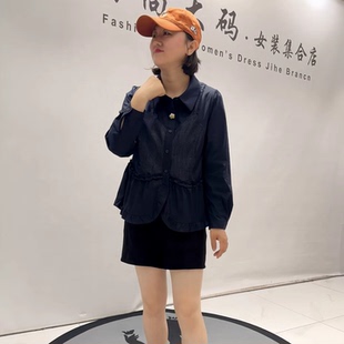 6163女权初秋新款欧货拼牛仔长袖衬衫加大码女装胖妹妹上衣女