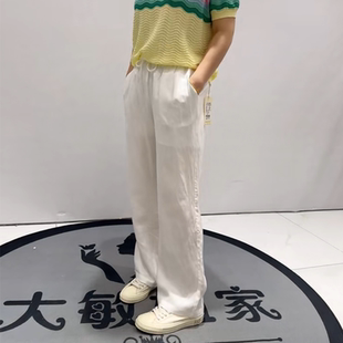 9663芮娜依莲夏款 松紧腰抽绳舒适麻百搭遮肉阔腿裤 加肥加大码 女裤