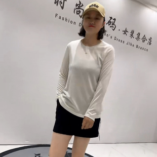 新款 加大码 针丝缘子汇1631秋季 弹力打底衫 女装 减龄显瘦百搭面膜衫