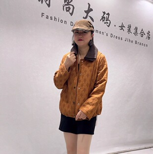 9573芮娜依莲冬季新款欧货薄棉服加大码女装胖妹妹显瘦百搭外套女