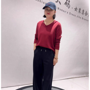 新款 胖妹妹打底衫 欧货V领衫 女装 加大码 3122芮娜依莲蓝鲸之吻春季