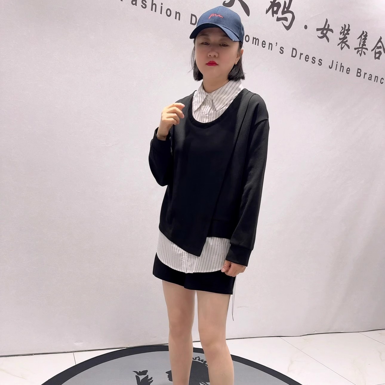 播本冬季新款大码欧货假两件上衣