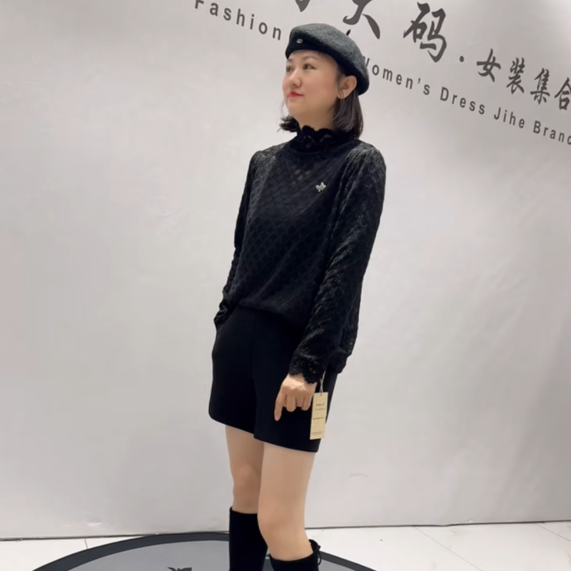 芮娜依莲秋冬款大码蕾丝打底衫女