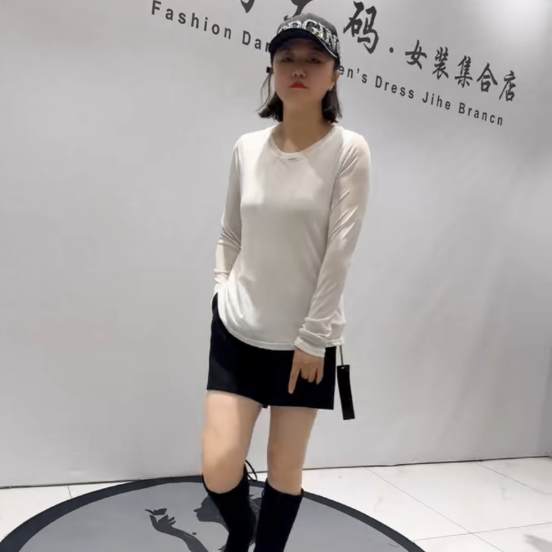 子汇秋冬款大码网纱打底衫上衣女